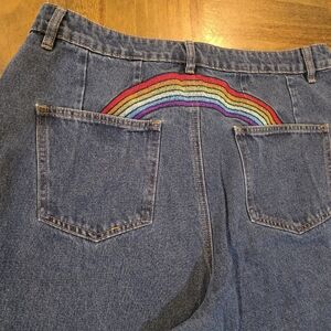 Cider Wide Leg Baggy Jeans Sz 1XL / XL Rainbow Embroidered High Rise Shows Wear